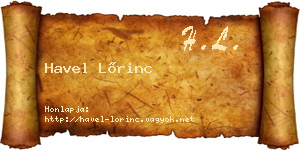 Havel Lőrinc névjegykártya